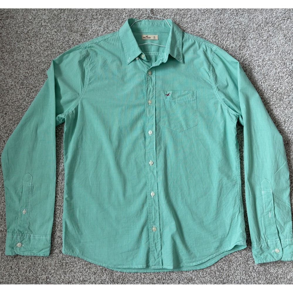 Hollister Mens XL Green Gingham Check Button Down Shirt Preppy Y2K 90's Cotton